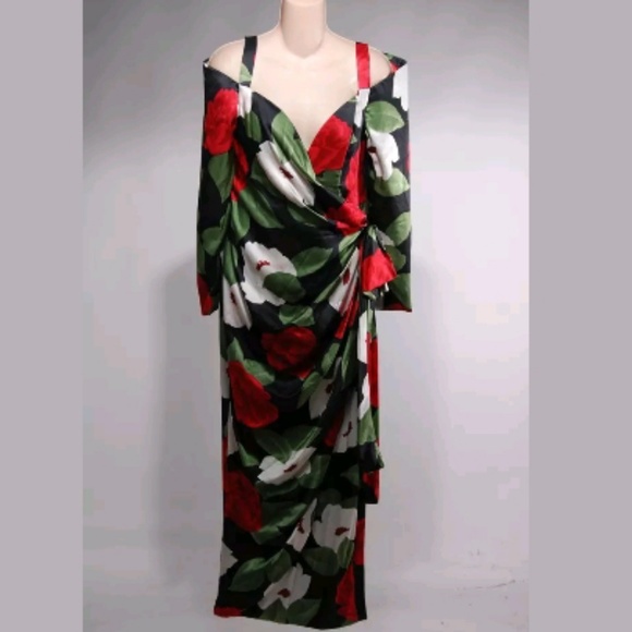 Loube Dresses & Skirts - Loube Vintage Black Silk Floral Cold Shoulder Dres